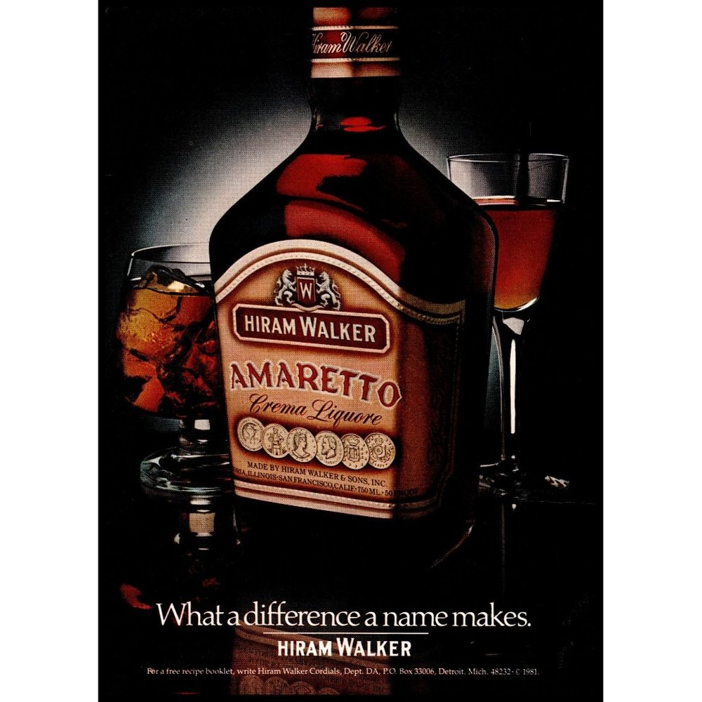 1982 Hiram Walker Amaretto Liqueur Vintage Print Ad Cordial Glass Wall Art Photo